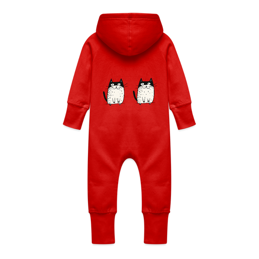 Kucing kucing Baby Organic Sweat Overalls With Hood - red